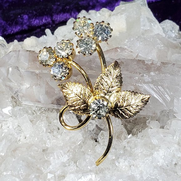 STUNNING Two Flower Clear Rhinestone Brooch/Pin - Picture 3 of 7